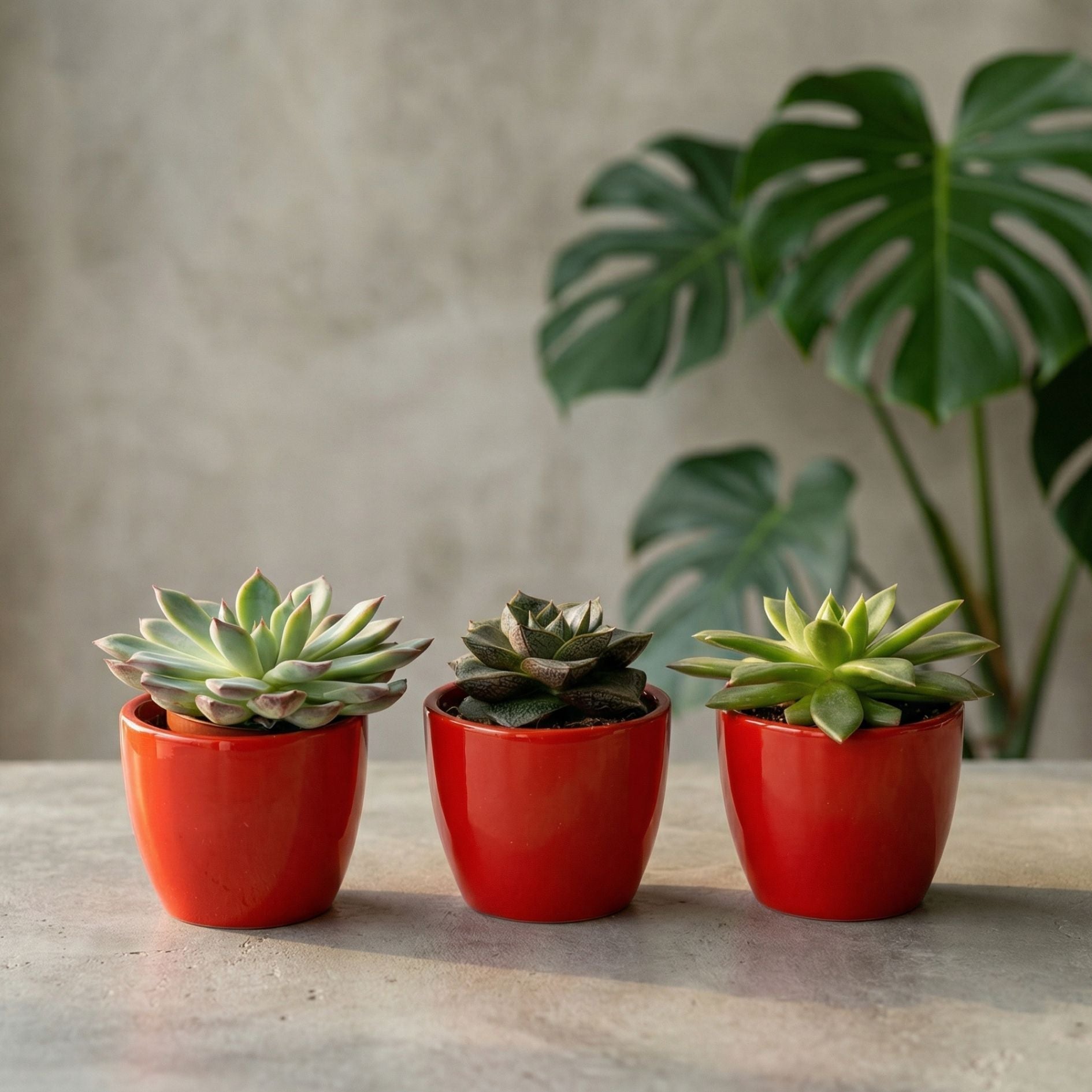 Father's Day gift idea - succulent plant set in red mini pots