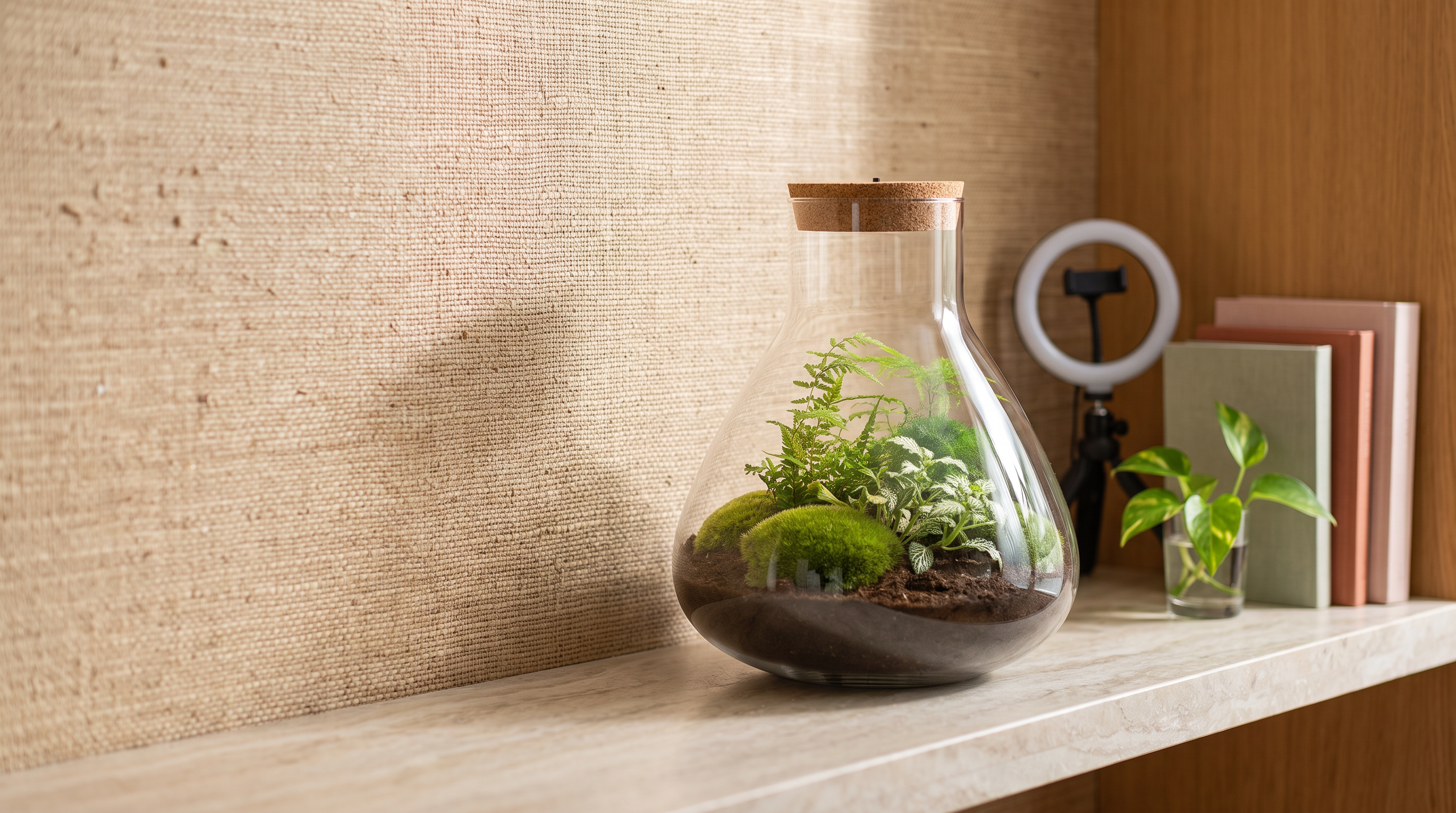 Sam XL terrarium with LED light styled for a trendy, social-media-ready interior