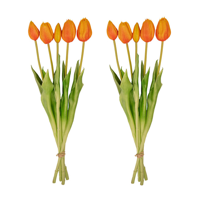 Vase Jessie mit Schleife + 10x Real Touch Tulpen Orange