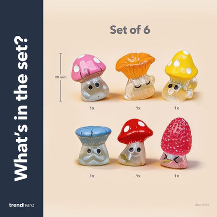 Nachtpilze 6er-Set – Miniatur-Figuren – 2 cm Hoch – Leuchten im Dunkeln