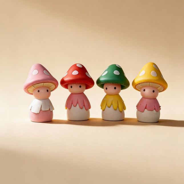 Toads - Decorative Miniature Mushroom Figures - 4 pcs - ↑ 3.5 cm