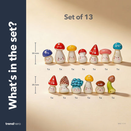Mushroom Party – Decorative Mini Mushroom Figurines – Set of 13 – ↑ 2 cm