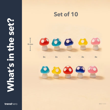 Neon Forest - Decorative Mini Mushrooms - Neon - Set of 10 - ↑ 1,5 cm