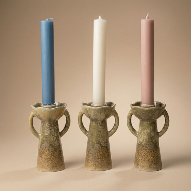 Rustikaler Keramik Kerzenhalter - Skulpturaler Kerzenständer - Ø 7 cm ↑ 13 cm