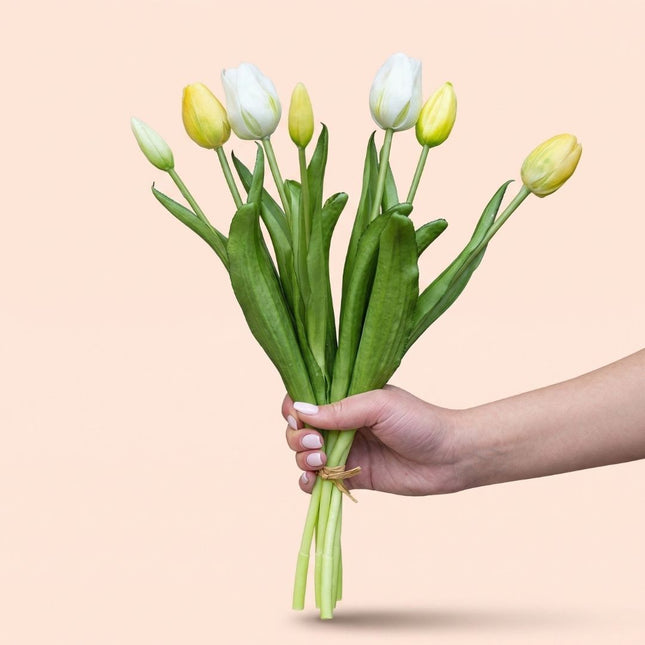 Tulpen Bouquet - Soft Light - ‘Real Touch’ kunst tulpen - 7 tulpen stiele - 40 cm