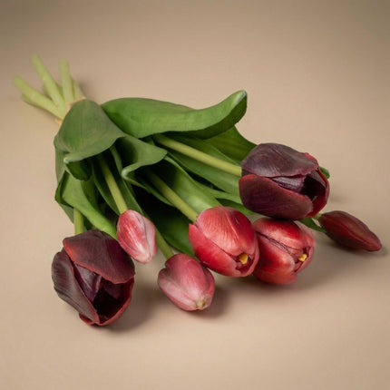 Tulpenstrauß - Dunkelrot - ‘Real Touch’ Kunsttulpen - 7 Stiele - 40 cm