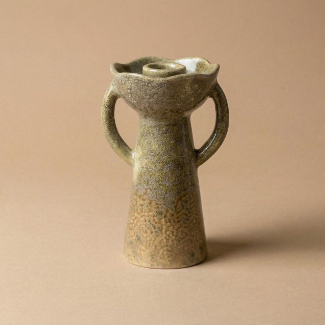 Rustikaler Keramik Kerzenhalter - Skulpturaler Kerzenständer - Ø 7 cm ↑ 13 cm