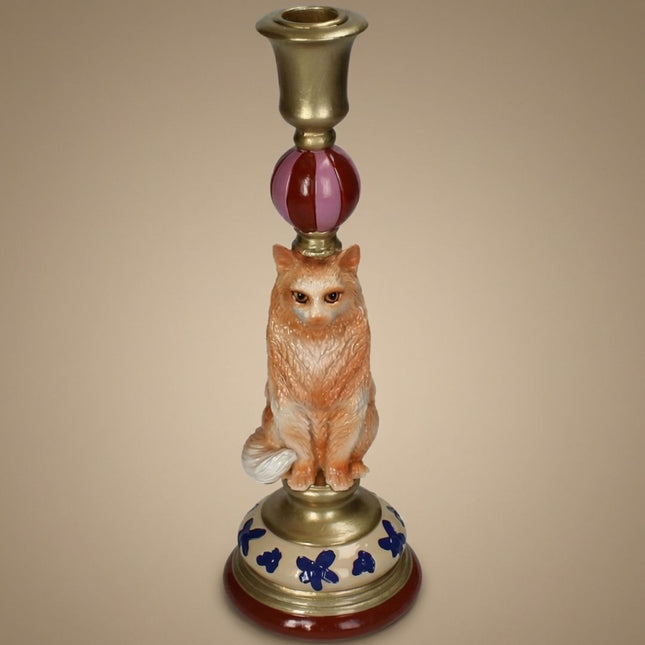 Kerzenhalter Katze aus Polyresin Ø9.5 x H27 cm