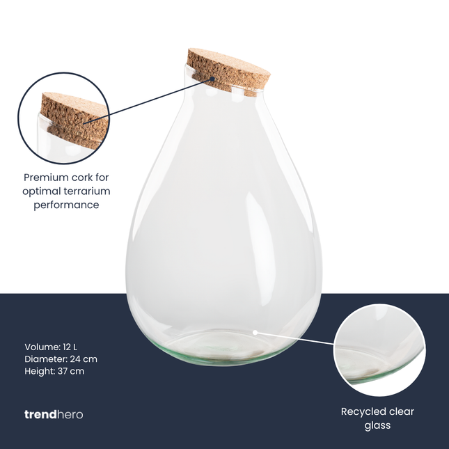 Terrarium Flasche ‘Drop XL’ mit Korken - Geschlossenes Terrarium Ø 29 cm ↑ 37 cm