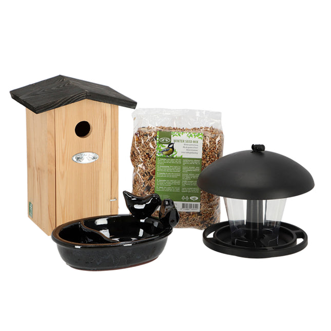 Komplettes Vogelpaket - Vogelhaus und Vogelfutter - Gartenaccessoires