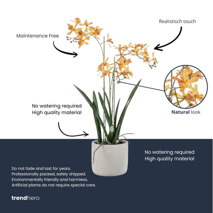 Renanthera Orchid Yellow & Orange in pot - 56 cm - Artificial plant