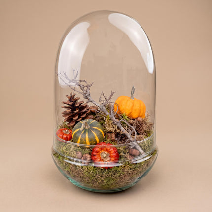 Herbst Flaschengarten - Egg XL mit Deko-Set Medium 2 Kürbisse