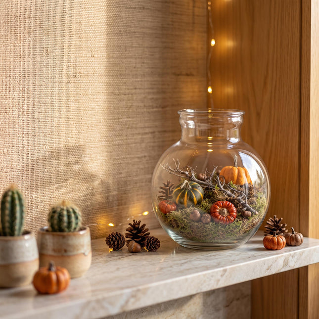 Autumn open terrarium - Teddy bottle Ø 25 cm ↑ 26,5 cm