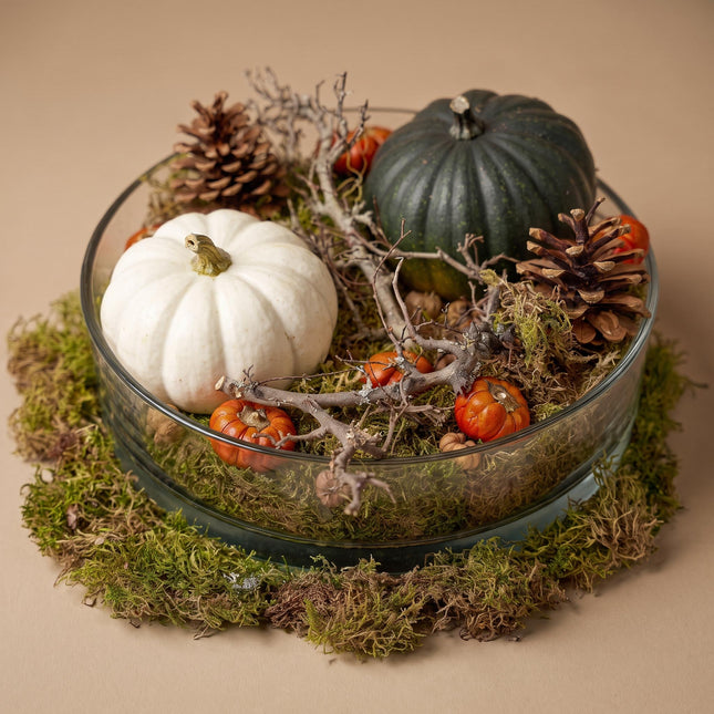 Autumn bowl Pumpkin Large - Glass with 2 real Pumpkins Ø 12cm