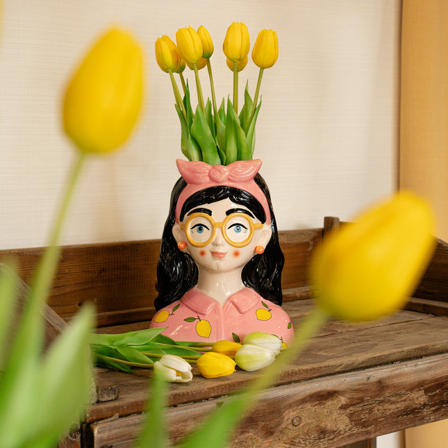 Vase Lady ‘Kylie’ ↑ 27 cm + 10x Real Touch Tulpen Gelb
