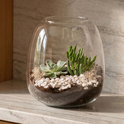 Emma Mini Succulent - Open terrarium - Bottle garden DIY kit - Ø 19 cm ↑ 20 cm