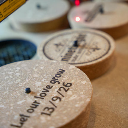 Custom text engraving on cork