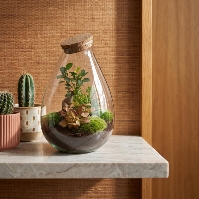 Drop XL Rot - Flaschengarten mit Korken - DIY Terrarium mit Pflanzen im Glas - Ø 24 cm ↑ 37 cm