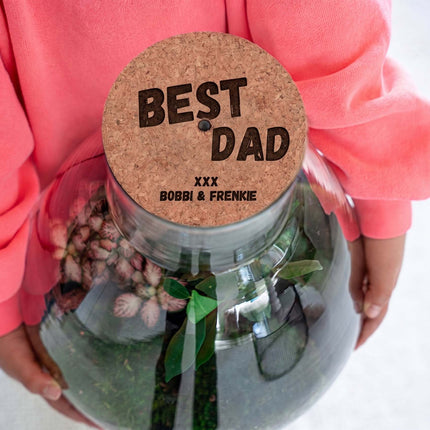 Engraved LED cork lid - 'BEST DAD' - Add custom text - Cork size S (ENGLISH)