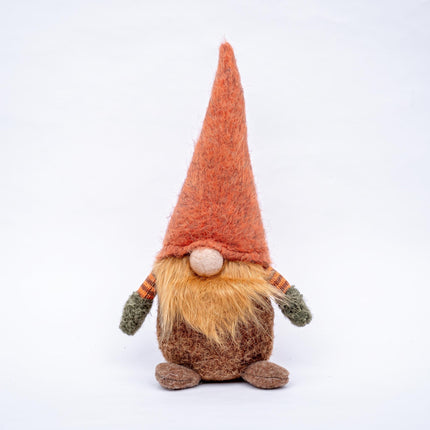 Gnome - 32cm - Wool, cotton - Orange hat - Autumn, Halloween