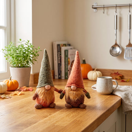 Gnome - 32cm - Wool, cotton - Green hat - Autumn, Halloween