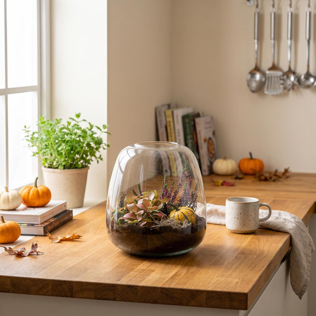 Emma Autumn (Halloween) - Glass bottle with Autumn plants and mini pumpkins - Autumn Bottle garden DIY kit - Ø 23 cm ↑ 25 cm