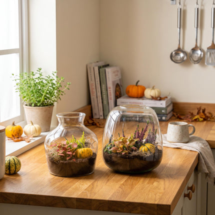 Little Joe Autumn (Halloween) - Glass bottle with Autumn plants and mini pumpkins - Autumn Bottle garden DIY kit - Ø 20 cm ↑ 22 cm
