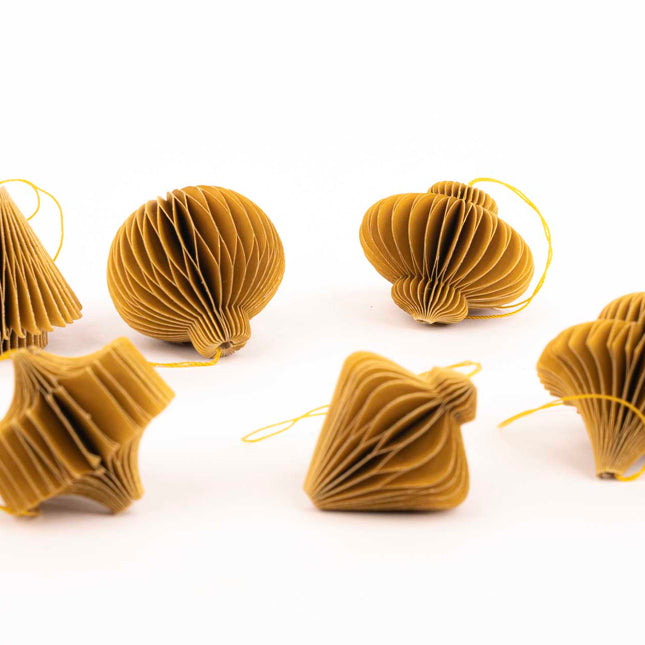 Ornements en papier suspendus - Lot de 6 pièces - 4,5 cm - Boules alvéolées de Noël - Couleur : Violet - Vert - Olive - Décorations pour sapin de Noël