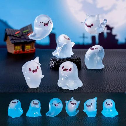 Set of 6 Ghosts - Glow-in-the-Dark Forest Spirits miniature - Elf Figure Ghost Fairy Garden Plant - Kodama Family set