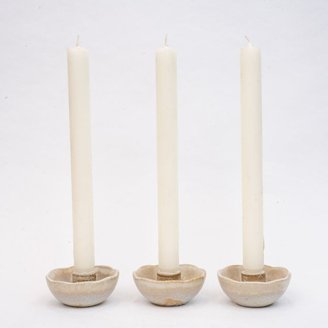 Keramik Kerzenteller - Niedriger runder Kerzenhalter - Sand - Ø 7 cm