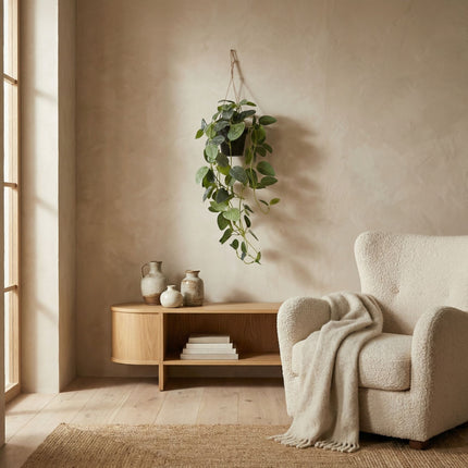 Artificial Fittonia - Hanging plant in pot - Green & White - 70 cm