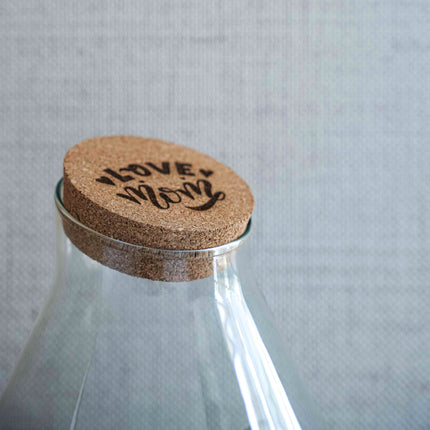 'LOVE MOM' terrarium Drop XL + gravierter Kork - Flaschengarten DIY Set – Ø 24 cm ↑ 37 cm -  Muttertag