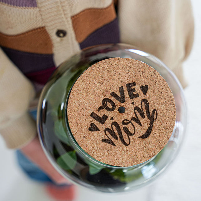 Engraved LED cork lid - 'LOVE MOM' - Cork size S