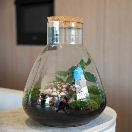 'LOVE MOM' Terrarium Sam + gravierter Kork mit Licht - Flaschengarten DIY Set - Ø 24.5 cm ↑ 30 cm - Muttertag