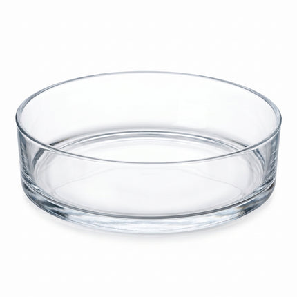 Open glass cylinder bowl with straight walls and flat base, diameter 29 cm, height 8 cm