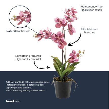 Artificial Orchid Vanda 60 cm - Old pink in pot - Artificial plant