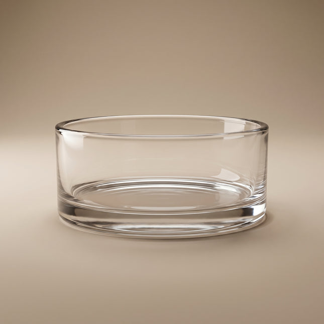 Open glass cylinder bowl Silvie with straight walls and flat base, diameter 20cm, height 8cm