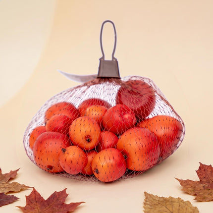Twenty small foam apples in red and orange, three sizes