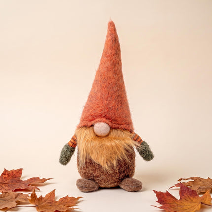 Sitting gnome with orange hat, 32cm, made from wool and fabric