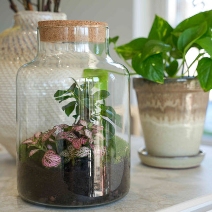 'LOVE MOM' Terrarium Little Milky + gravierter Kork mit Licht - Flaschengarten DIY Set - Ø 17 cm ↑ 25 cm - Muttertag