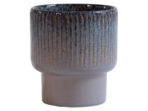 Midnight Ribbed Blumentopf - Blaues Steingut - Großer Pflanztopf - Ø 24,5 cm ↑ 28,5 cm