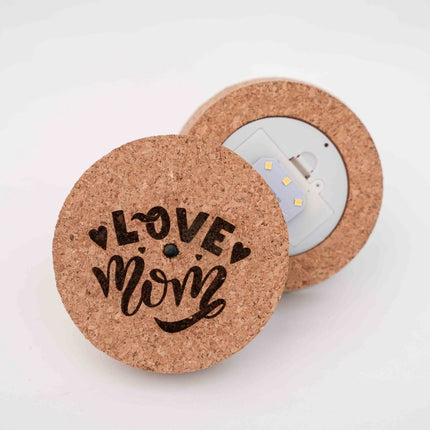 Engraved LED cork lid - 'LOVE MOM'