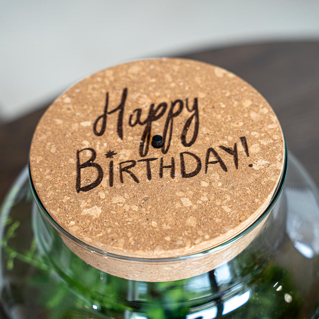 Engraved LED cork lid - 'HAPPY BIRTHDAY' - Custom text - Available in 3 sizes