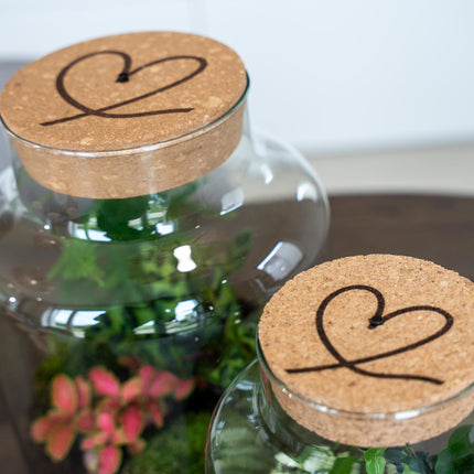 Engraved LED cork lid - 'LOVE' - Heart icon - Available in 3 sizes