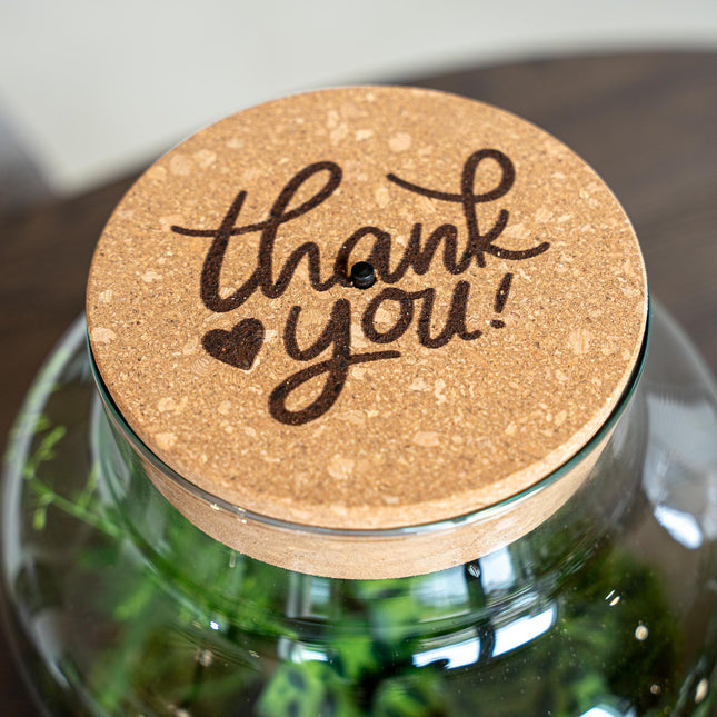 Engraved LED cork lid - 'THANK YOU' - Custom text - Available in 3 sizes