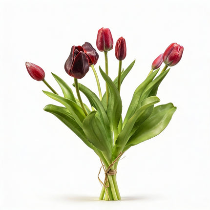 Tulpenstrauß - Dunkelrot - ‘Real Touch’ Kunsttulpen - 7 Stiele - 40 cm