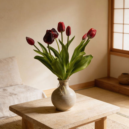 Tulpenstrauß - Dunkelrot - ‘Real Touch’ Kunsttulpen - 7 Stiele - 40 cm