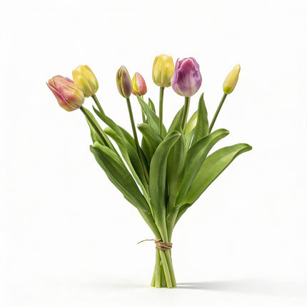 Tulpenstrauß - Sanfter Frühling - ‘Real Touch’ Kunsttulpen - 7 Stiele - 40 cm