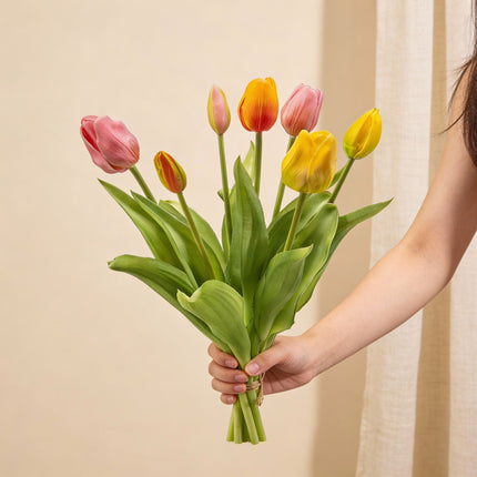Tulpenstrauß - Bunte Mischung - ‘Real Touch’ Kunsttulpen - 7 Stiele - 40 cm