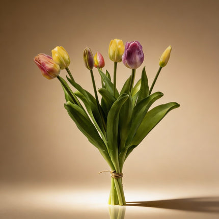 Tulpenstrauß - Sanfter Frühling - ‘Real Touch’ Kunsttulpen - 7 Stiele - 40 cm